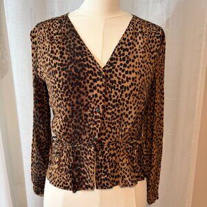 H&M Button down blouse, leopard‑print, Size 2